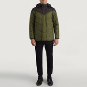 
Luka Fekete & Zöld Hooded Puffer Bőrdzseki Férfi - Oldalnézet az ergonomikus ujjkialakítással