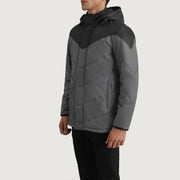 
Black & Grey Full-Grain Leather Hooded Jacket - Hátulnézet precíz vállilleszkedéssel és tiszta szegéllyel