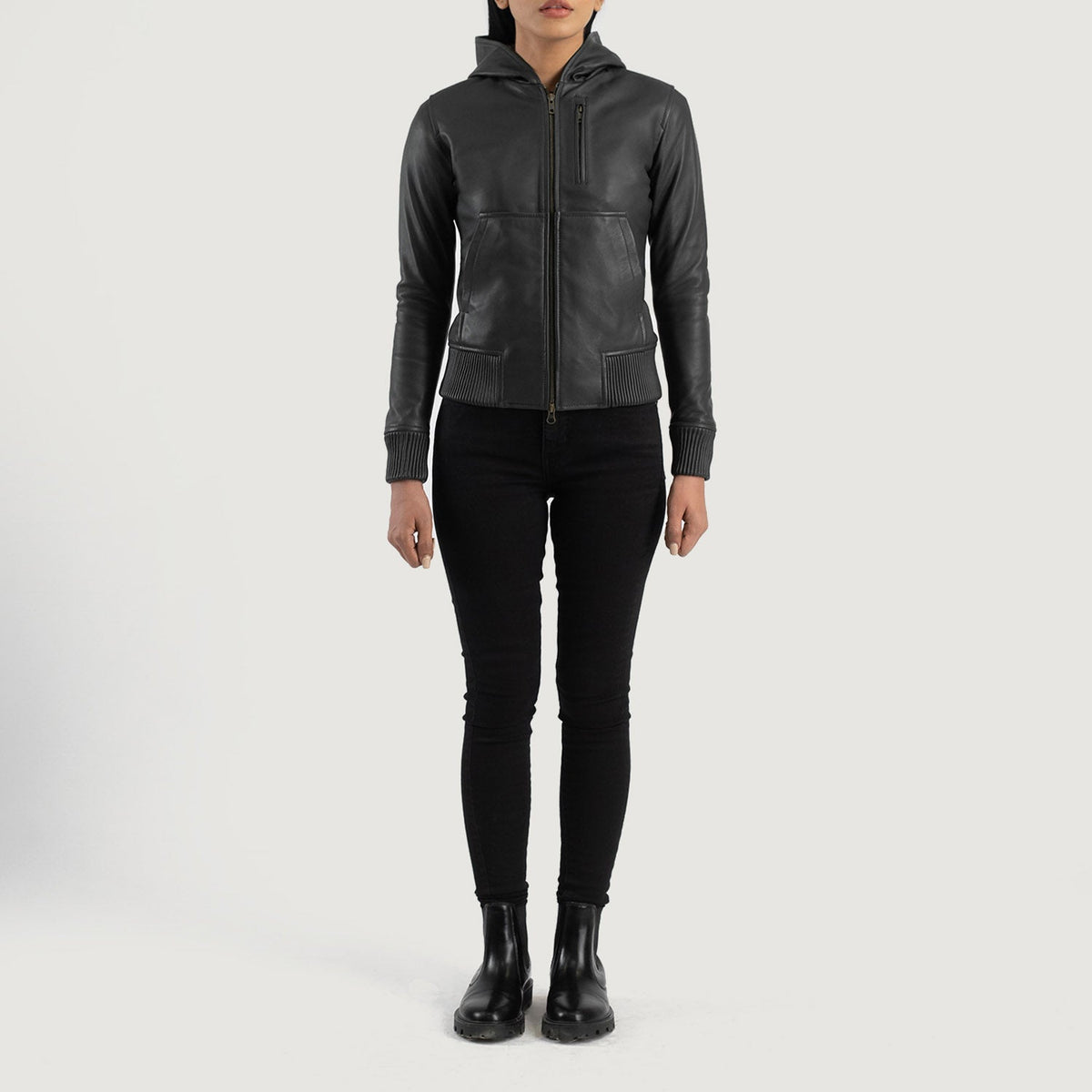 
Luna Hooded Bőr Bomber Dzseki Női – alternate product view 3