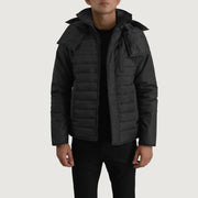 
Malcolm Fekete Hooded Puffer Bőrdzseki Férfi fekete valódi marhabőrből - Elölnézet & testre szabott sziluett | Online vásárlás