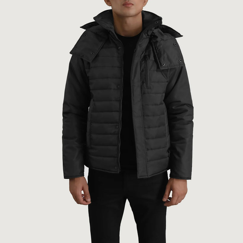 Malcolm Fekete Hooded Puffer Bőrdzseki Férfi