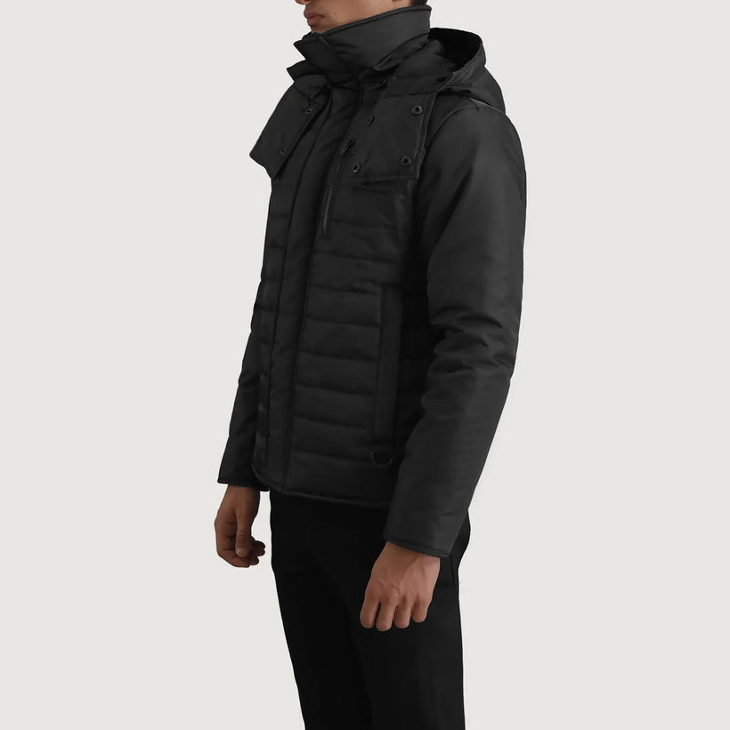 Malcolm Fekete Hooded Puffer Bőrdzseki Férfi