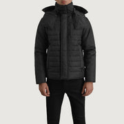 
Közeli részlet of Classic Collar & Zipper With Placket Hardware on Malcolm Fekete Hooded Puffer Bőrdzseki Férfi