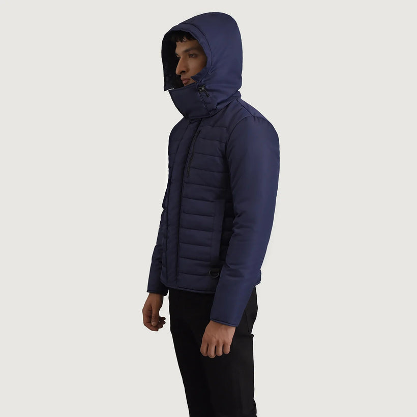 Malcolm Kék Hooded Puffer Bőrdzseki Férfi