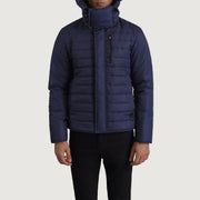 
Közeli részlet of Classic Collar & Zipper With Placket Hardware on Malcolm Kék Hooded Puffer Bőrdzseki Férfi