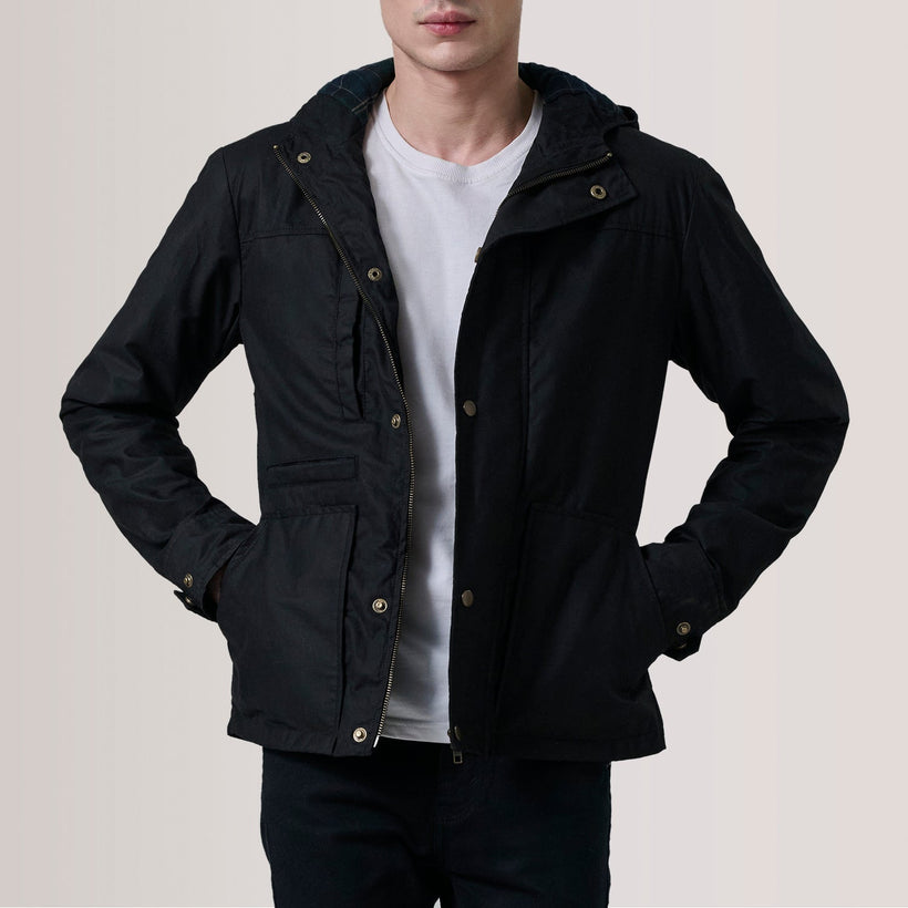 Marlo Fekete Canvas Hooded Work Bőrdzseki férfi