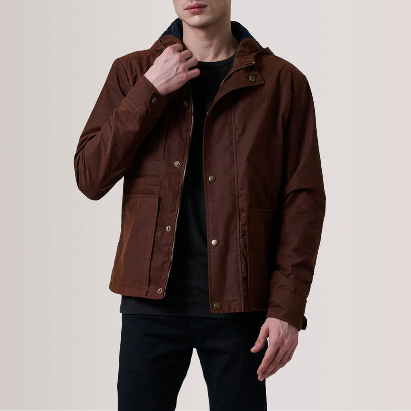 Marlo Barna Canvas Hooded Work Bőrdzseki férfi