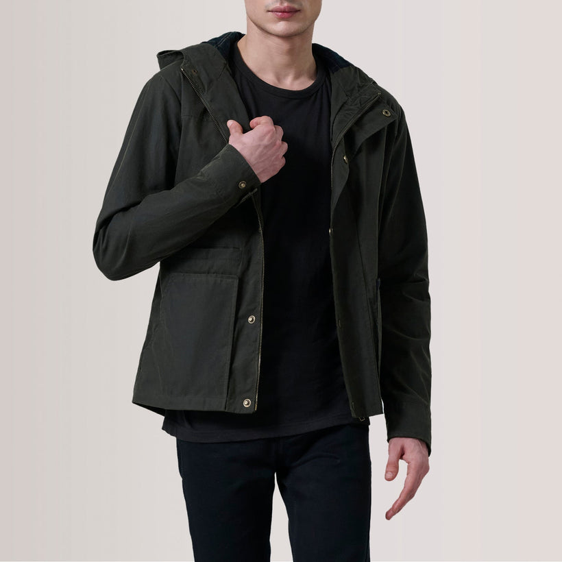 Marlo Olive Canvas Hooded Work Bőrdzseki férfi