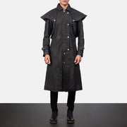 
Maverick Fekete Leather Duster Férfi in Distressed Black Sheepskin Snuffed - Elölnézet & testre szabott sziluett | Online vásárlás