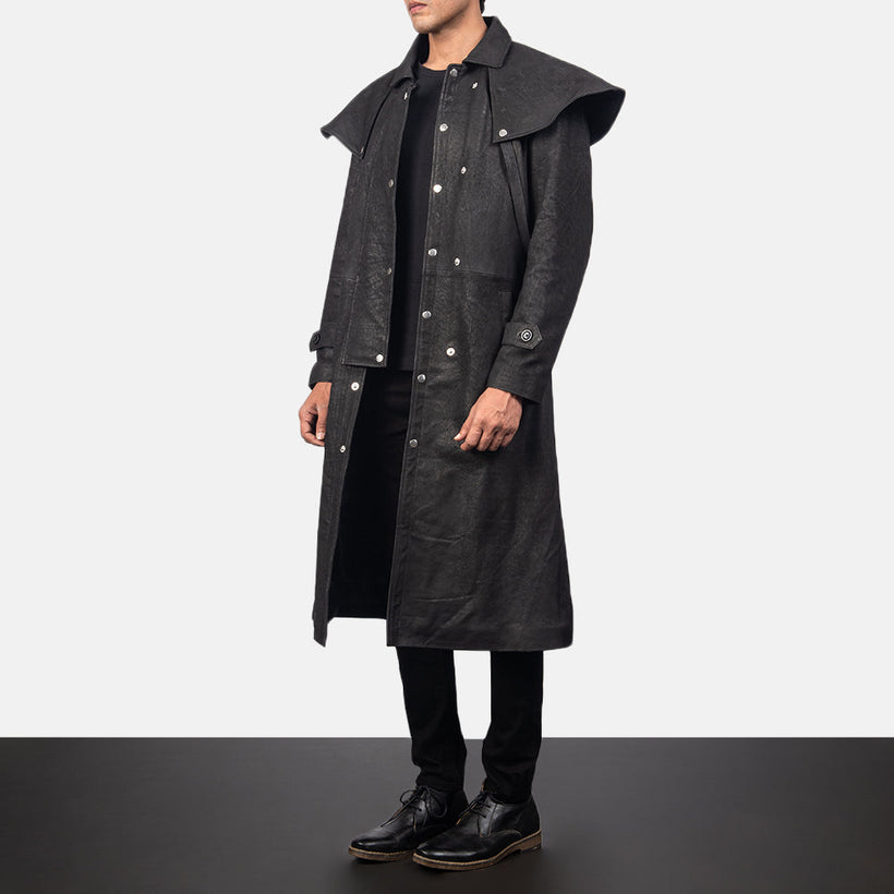 Maverick Fekete Leather Duster Férfi