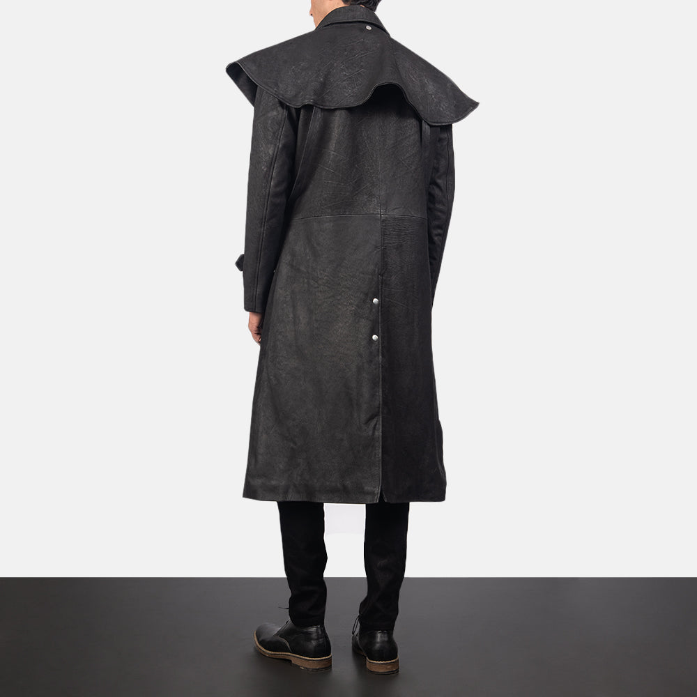 
Maverick Fekete Leather Duster Férfi - Oldalnézet az ergonomikus ujjkialakítással