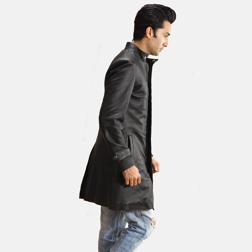 Midlander Quilted Fekete Leather Coat férfi