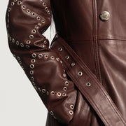 
Közeli részlet of Notch & Button & Waist belt Hardware on Missoni Gesztenyebarna Bőr Viharkabát Női