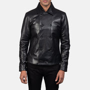 
Mod Fekete Leather Peacoat Férfi in Black Cowhide Leather - Elölnézet & testre szabott sziluett | Online vásárlás