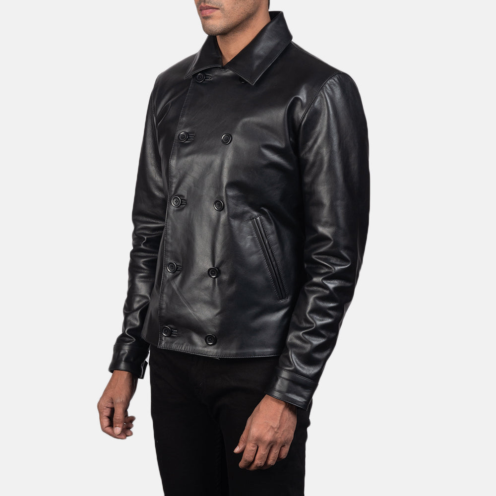 
Black Cowhide leather Blazer - Hátulnézet precíz vállilleszkedéssel és tiszta szegéllyel