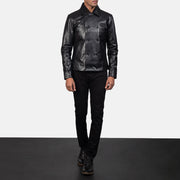 
Mod Fekete Leather Peacoat Férfi - Oldalnézet az ergonomikus ujjkialakítással