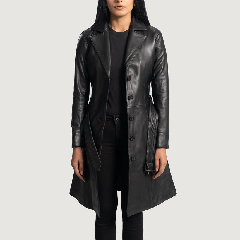 Moonlight Fekete Leather Trench Coat női