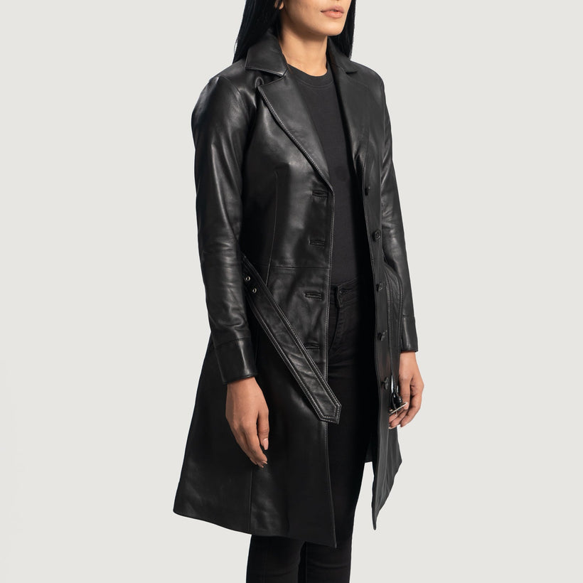 Moonlight Fekete Leather Trench Coat női