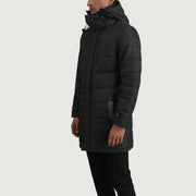 
Black Full-Grain Leather Hooded Jacket - Hátulnézet precíz vállilleszkedéssel és tiszta szegéllyel