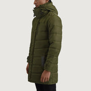
Green Full-Grain Leather Hooded Jacket - Hátulnézet precíz vállilleszkedéssel és tiszta szegéllyel