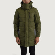 
Közeli részlet of Classic Collar & Zipper With Snap Button Placket Hardware on Moore Zöld Hooded Parka Férfi
