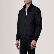 
Morrison Fekete Canvas Bőr Bomber Dzseki Férfi For Men - Oldalnézet az ergonomikus ujjkialakítással