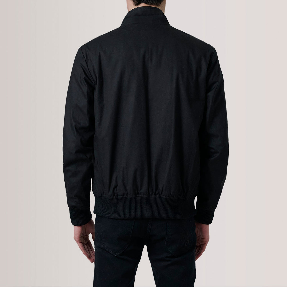 
Közeli részlet of Snap Button & Zipper Hardware on Morrison Fekete Canvas Bőr Bomber Dzseki Férfi For Men