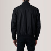
Közeli részlet of Snap Button & Zipper Hardware on Morrison Fekete Canvas Bőr Bomber Dzseki Férfi For Men