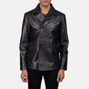 
Mr. Bailey Fekete Leather Naval Peacoat Férfi in Black Cowhide Leather - Elölnézet & testre szabott sziluett | Online vásárlás
