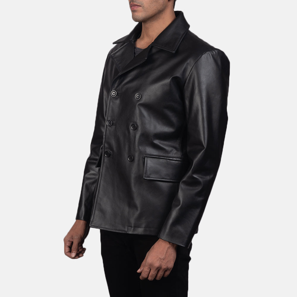 
Black Cowhide leather Blazer - Hátulnézet precíz vállilleszkedéssel és tiszta szegéllyel