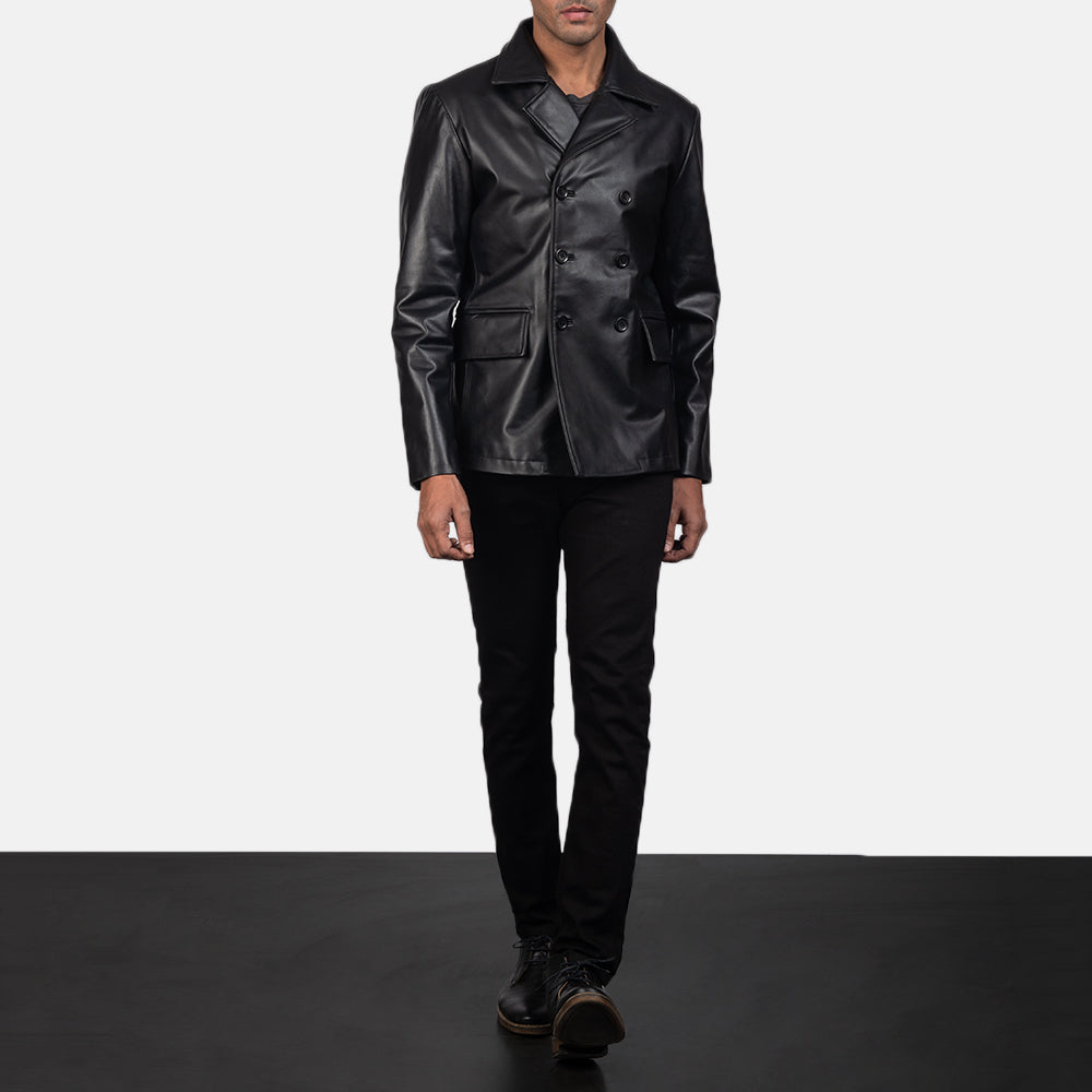 
Mr. Bailey Fekete Leather Naval Peacoat Férfi - Oldalnézet az ergonomikus ujjkialakítással