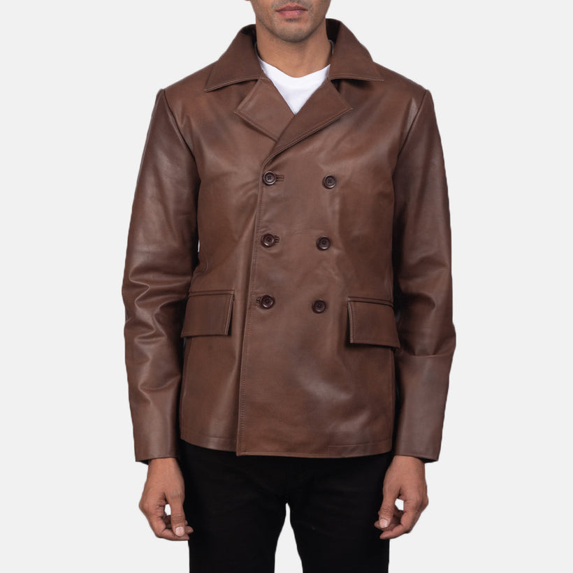 Mr. Bailey Barna Leather Naval Peacoat férfi
