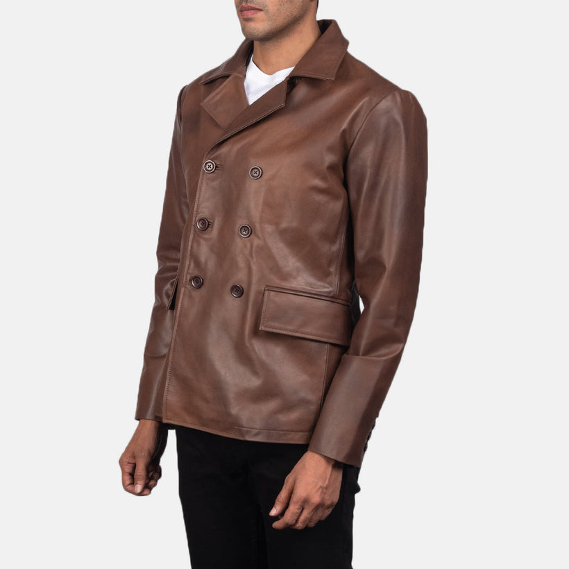 Mr. Bailey Barna Leather Naval Peacoat férfi