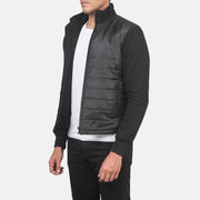 
Black Polyester (Torso) &Amp; Knitted Fabric (Sleeves) Winter Jacket - Hátulnézet precíz vállilleszkedéssel és tiszta szegéllyel
