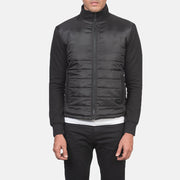 
Közeli részlet of High Neck & Zipper with wind flap Hardware on Nashville Steppelt Fekete Windbreaker Bőrdzseki Férfi