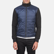 
Közeli részlet of High Neck & Zipper with wind flap Hardware on Nashville Steppelt Kék Windbreaker Bőrdzseki Férfi