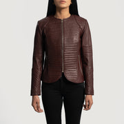 
Nexi Quilted Maroon Leather Jacket in Maroon Sheepskin Leather - Elölnézet & testre szabott sziluett | Online vásárlás