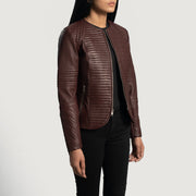 
Maroon Sheepskin Leather Biker Jacket - Hátulnézet precíz vállilleszkedéssel és tiszta szegéllyel