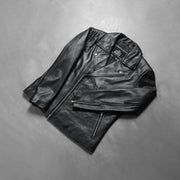 
Kézműves szegélykialakítás Noah Black Leather Biker Jacket