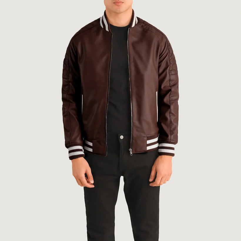 Pascal Gesztenyebarna Leather Varsity Bőrdzseki Férfi