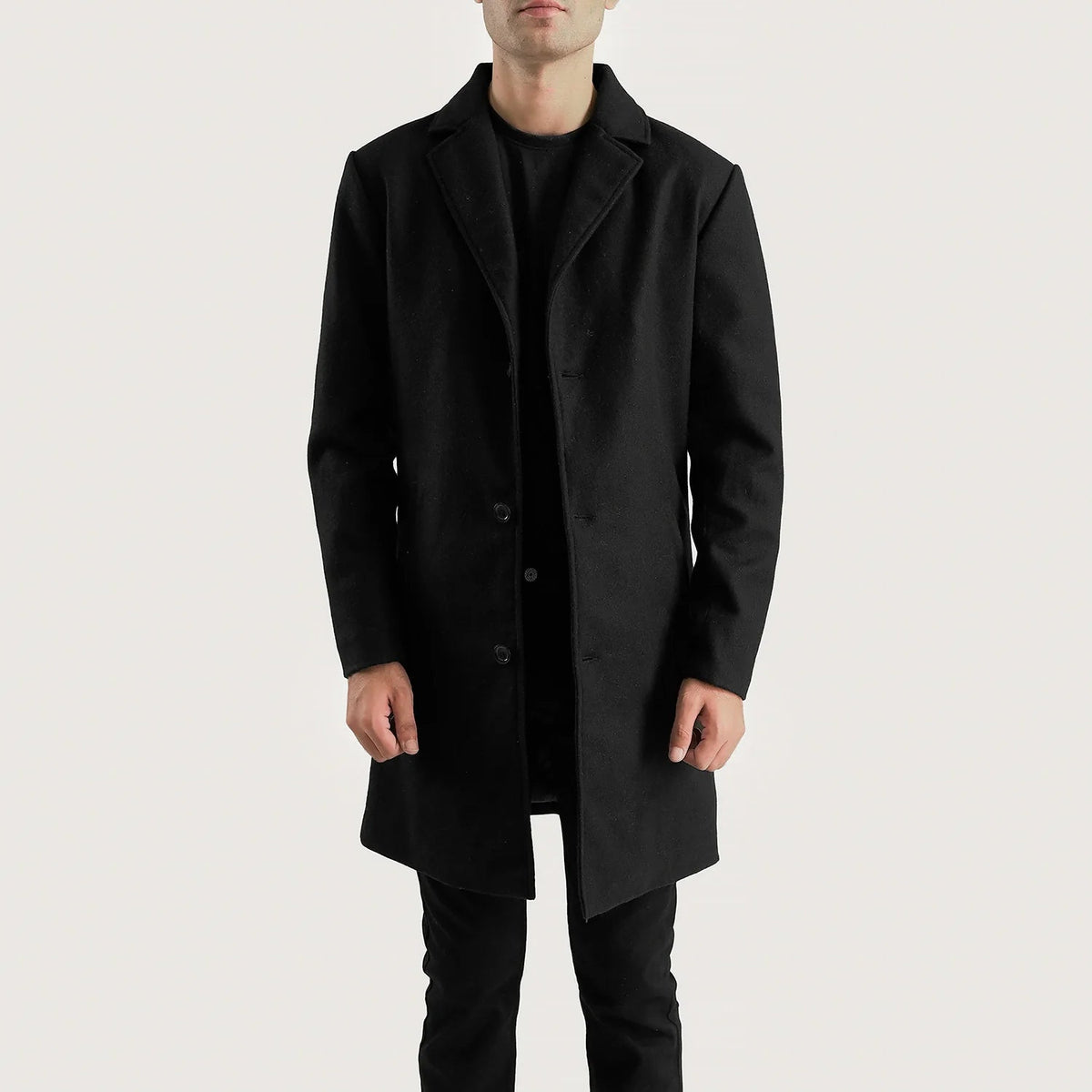 
Petrillo Fekete Wool Single Breasted Bőrkabát Férfi in Black Synthetic Wool - Elölnézet & testre szabott sziluett | Online vásárlás
