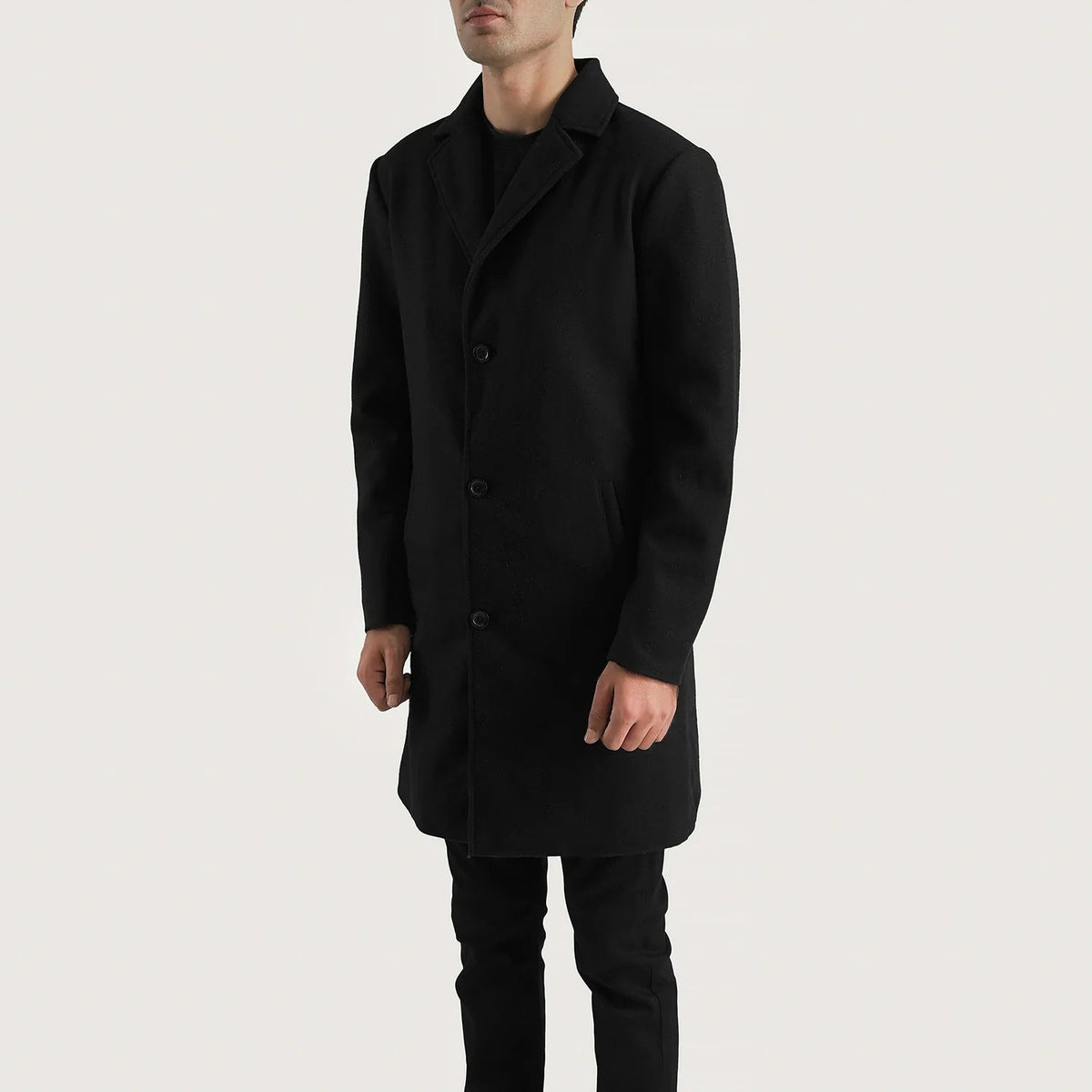 
Black Synthetic Wool Trench Coat - Hátulnézet precíz vállilleszkedéssel és tiszta szegéllyel