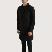 
Black Synthetic Wool Trench Coat - Hátulnézet precíz vállilleszkedéssel és tiszta szegéllyel