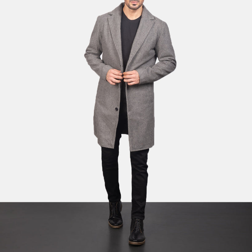 Petrillo Grey Wool Single Breasted Bőrkabát Férfi