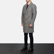 
Grey Synthetic Wool Trench Coat - Hátulnézet precíz vállilleszkedéssel és tiszta szegéllyel