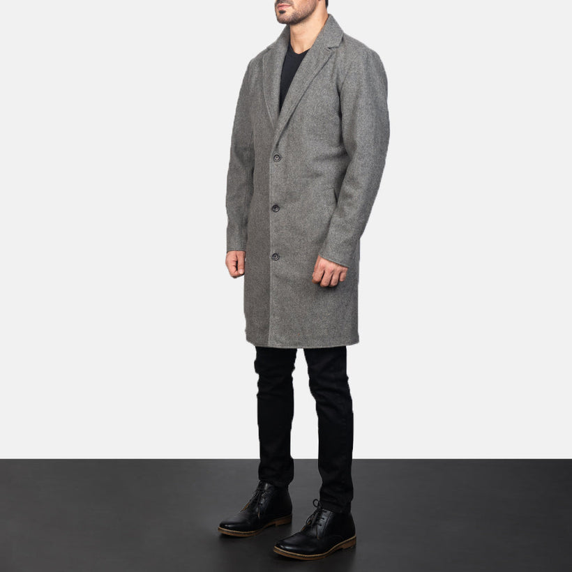 Petrillo Grey Wool Single Breasted Bőrkabát Férfi