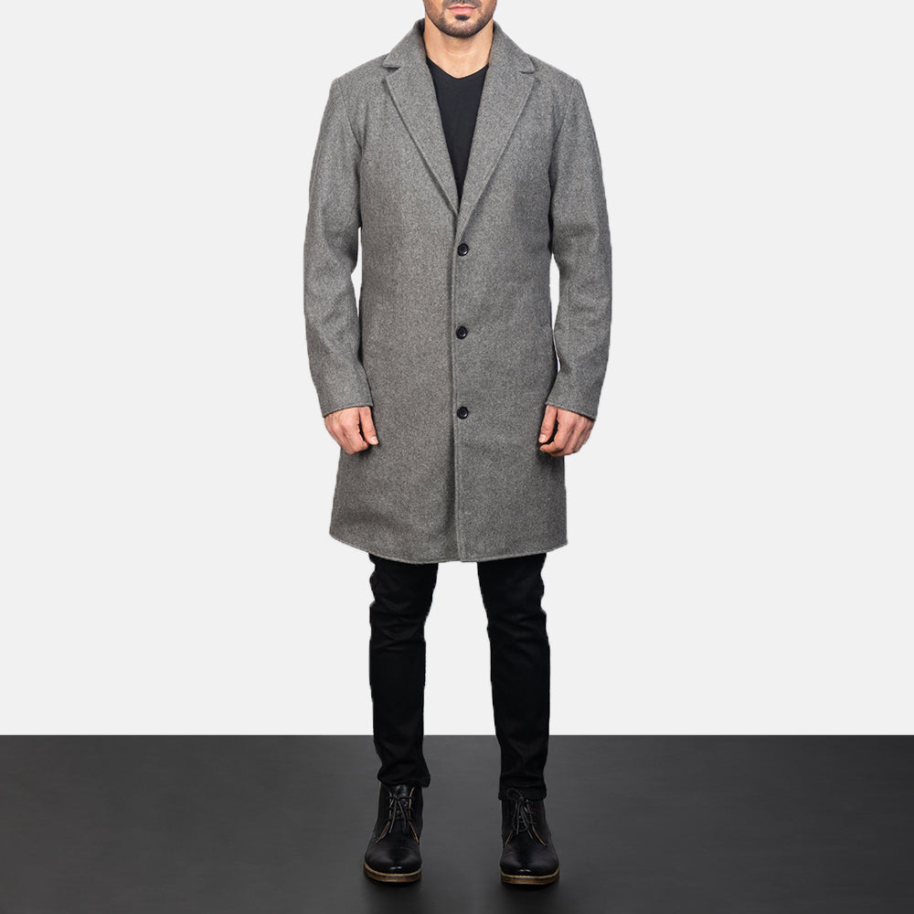 
Petrillo Grey Wool Single Breasted Bőrkabát Férfi - Oldalnézet az ergonomikus ujjkialakítással