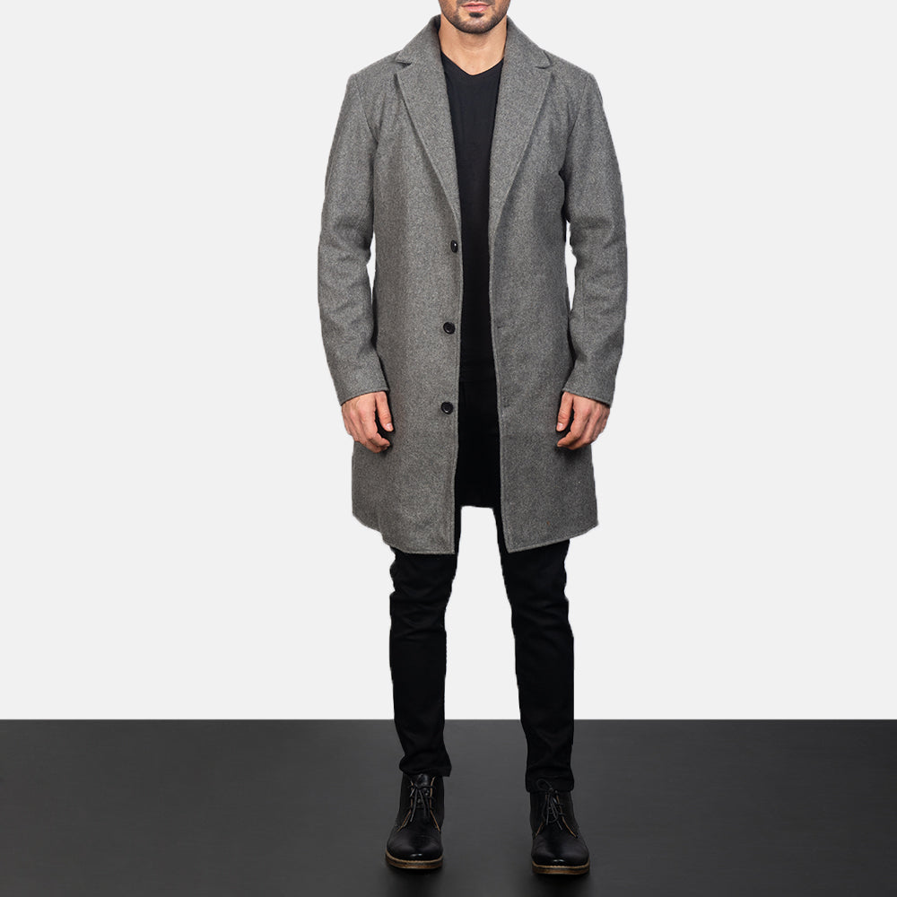 
Közeli részlet of Notch & Button Hardware on Petrillo Grey Wool Single Breasted Bőrkabát Férfi