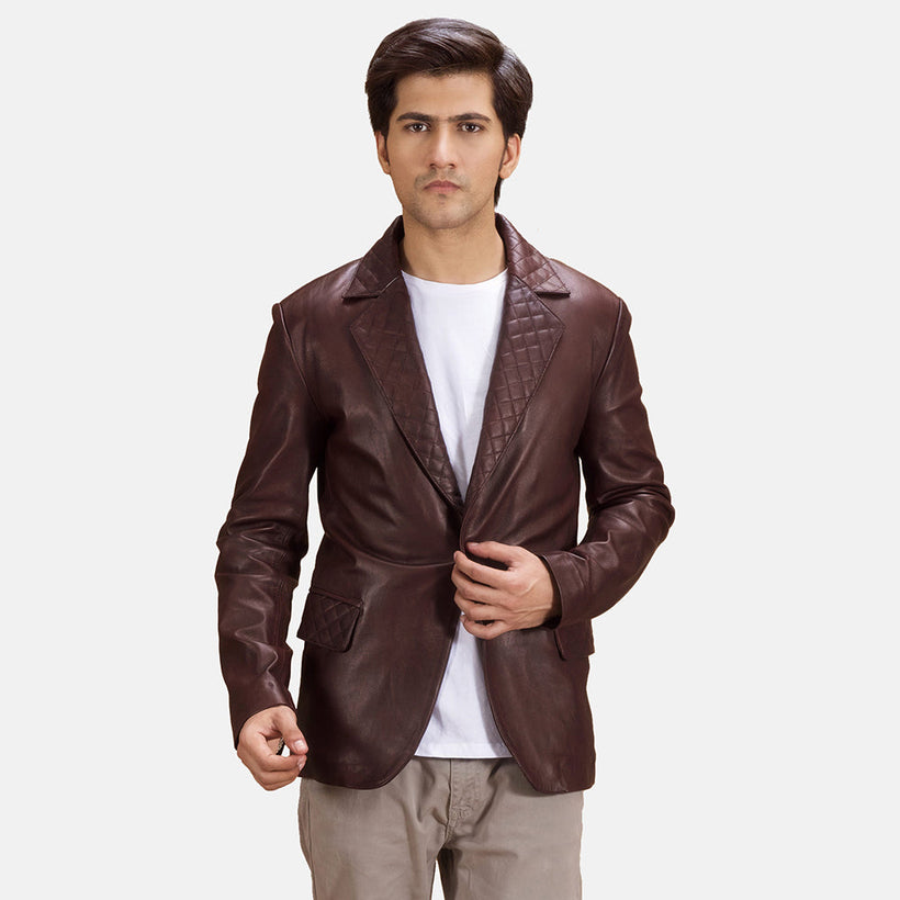 Radaron Quilted Maroon Leather Blazer férfi
