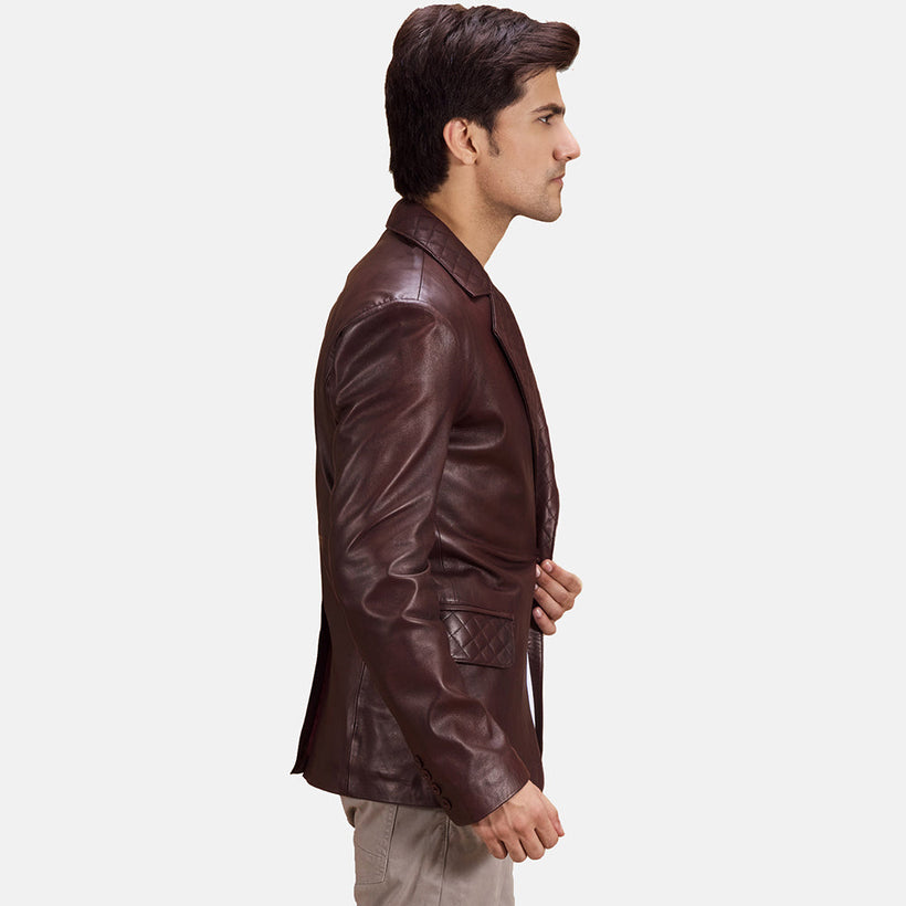 Radaron Quilted Maroon Leather Blazer férfi